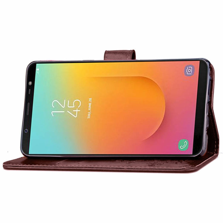 Lucky Clover Pressed Flowers Pattern Leather Case for Galaxy J8 (2018) , with Holder & Card Slots & Wallet & Hand Strap