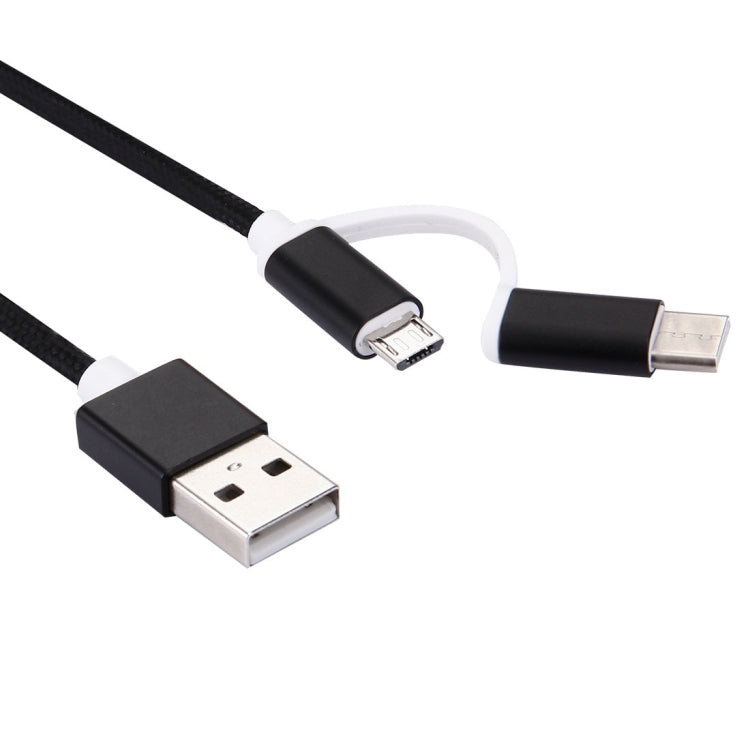 1m 2A Woven Style Metal Head 2 in 1 Type C & Micro USB to USB Data / Charger Cable,