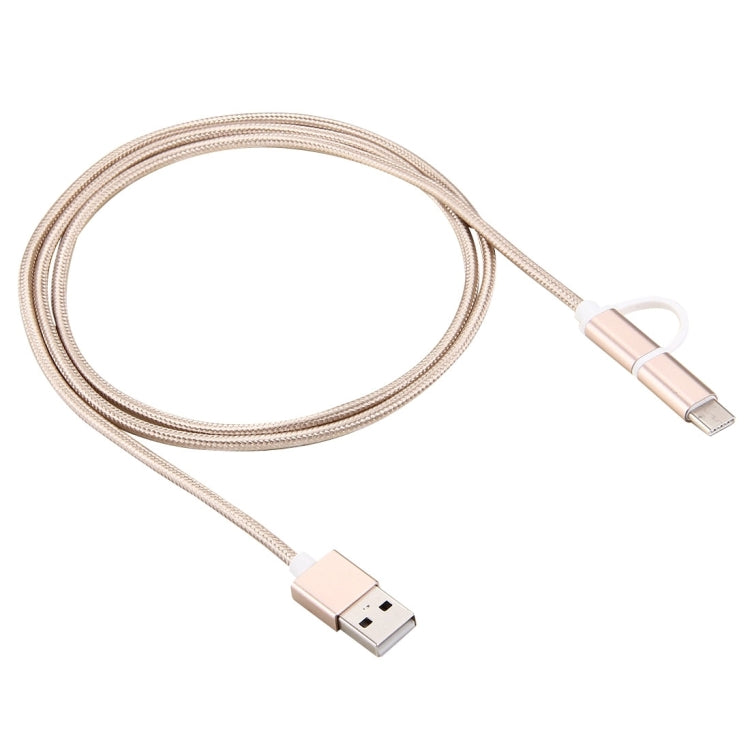 1m 2A Woven Style Metal Head 2 in 1 Type C & Micro USB to USB Data / Charger Cable,
