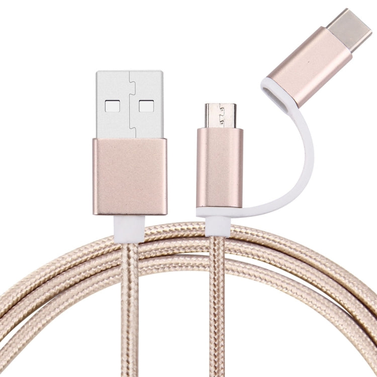 1m 2A Woven Style Metal Head 2 in 1 Type C & Micro USB to USB Data / Charger Cable,
