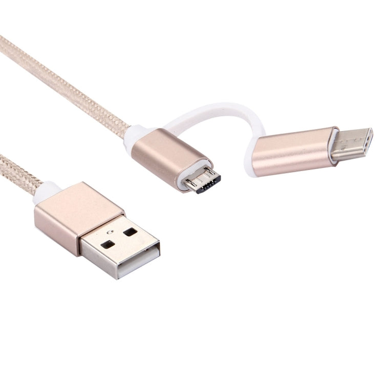 1m 2A Woven Style Metal Head 2 in 1 Type C & Micro USB to USB Data / Charger Cable,