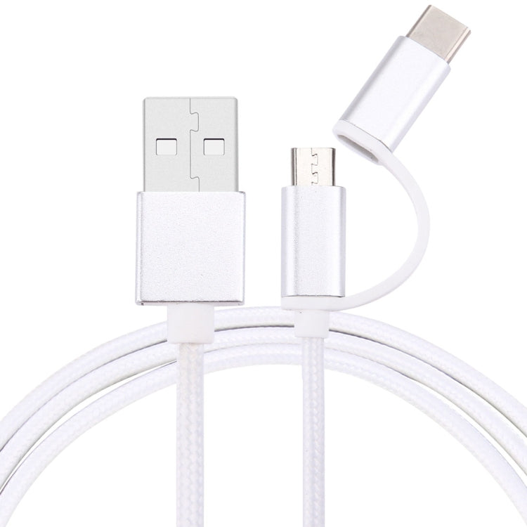 1m 2A Woven Style Metal Head 2 in 1 Type C & Micro USB to USB Data / Charger Cable,