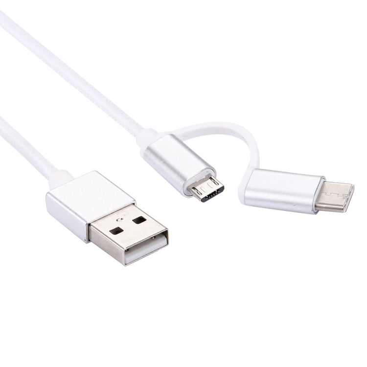 1m 2A Woven Style Metal Head 2 in 1 Type C & Micro USB to USB Data / Charger Cable,