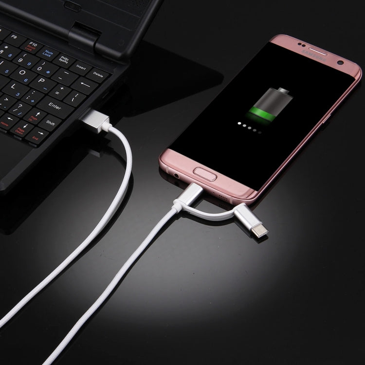 1m 2A Woven Style Metal Head 2 in 1 Type C & Micro USB to USB Data / Charger Cable,