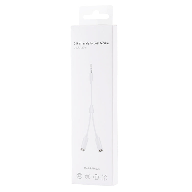 MH028 17cm 3.5mm Male to Dual 3.5mm Female Audio Connector Adapter Cable for Headset, Mobile Phone, Tablet, Computer, Speaker(White)