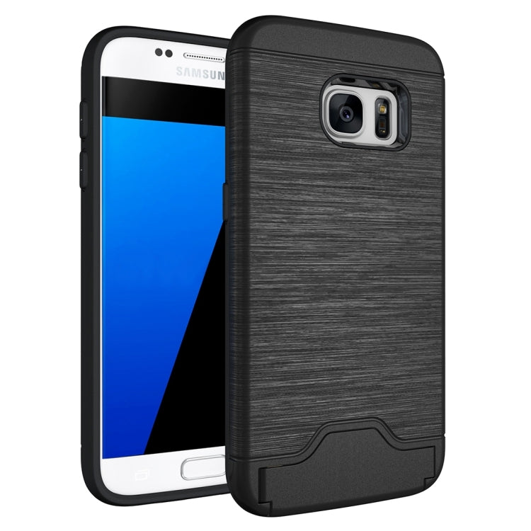 For Galaxy S7 / G930 Brushed Texture Separable TPU + PC Combination Back Case with Card Slot & Holder