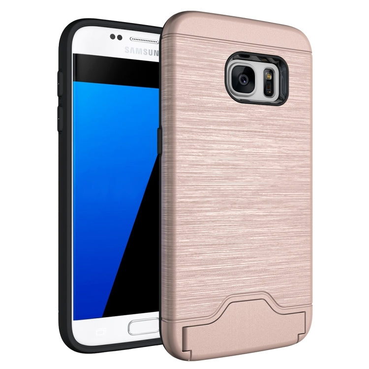 For Galaxy S7 / G930 Brushed Texture Separable TPU + PC Combination Back Case with Card Slot & Holder