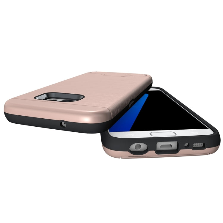 For Galaxy S7 / G930 Brushed Texture Separable TPU + PC Combination Back Case with Card Slot & Holder