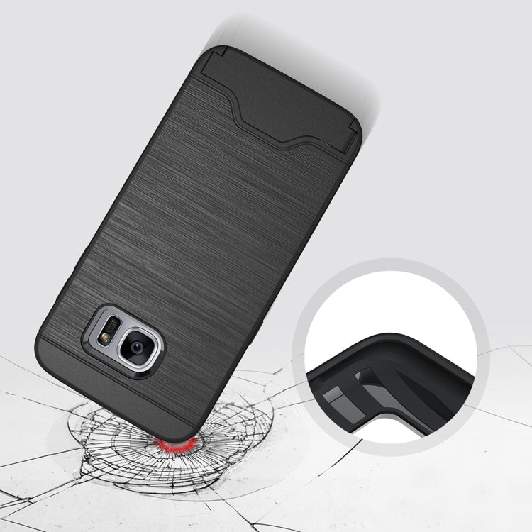 For Galaxy S7 Edge / G935 Brushed Texture Separable TPU + PC Combination Back Case with Card Slot & Holder