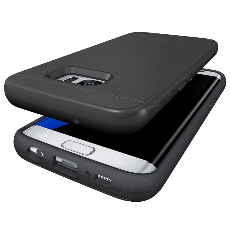 For Galaxy S7 Edge / G935 Brushed Texture Separable TPU + PC Combination Back Case with Card Slot & Holder