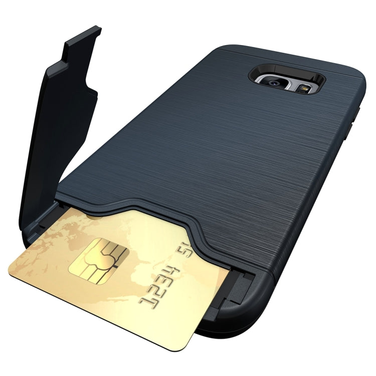 For Galaxy S7 Edge / G935 Brushed Texture Separable TPU + PC Combination Back Case with Card Slot & Holder