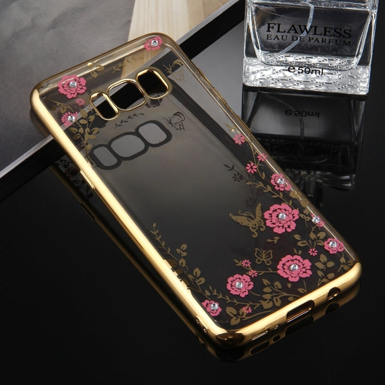 For Galaxy S8 Flowers Pattern Diamond Encrusted Electroplating Soft TPU Protective Cover Case
