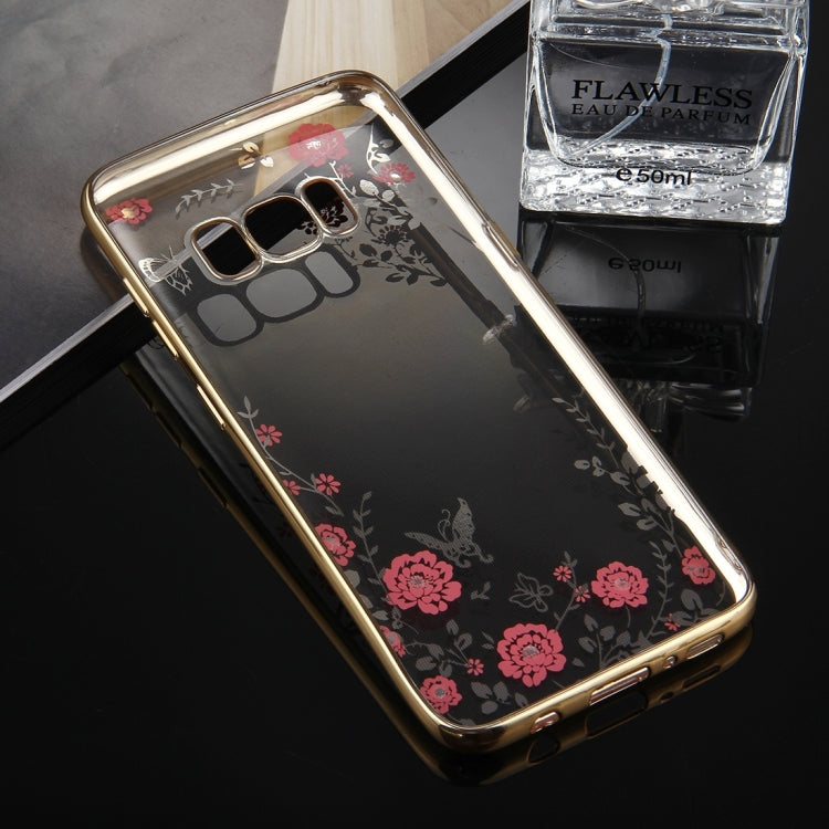 For Galaxy S8 Flowers Pattern Diamond Encrusted Electroplating Soft TPU Protective Cover Case