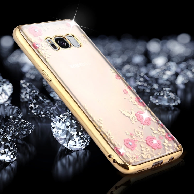 For Galaxy S8 Flowers Pattern Diamond Encrusted Electroplating Soft TPU Protective Cover Case
