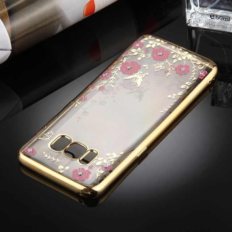 For Galaxy S8 Flowers Pattern Diamond Encrusted Electroplating Soft TPU Protective Cover Case