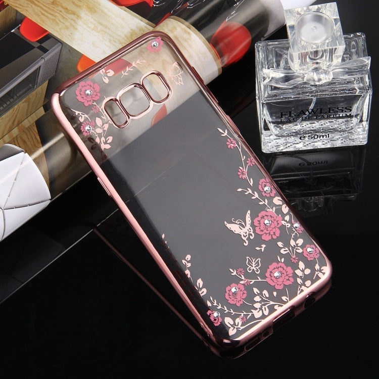 For Galaxy S8 Flowers Pattern Diamond Encrusted Electroplating Soft TPU Protective Cover Case