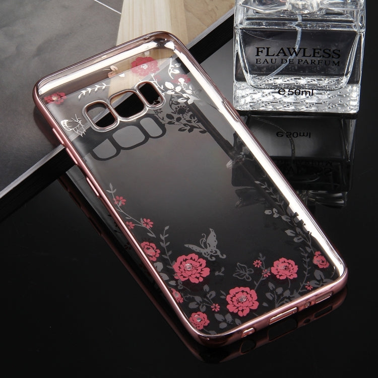 For Galaxy S8 Flowers Pattern Diamond Encrusted Electroplating Soft TPU Protective Cover Case