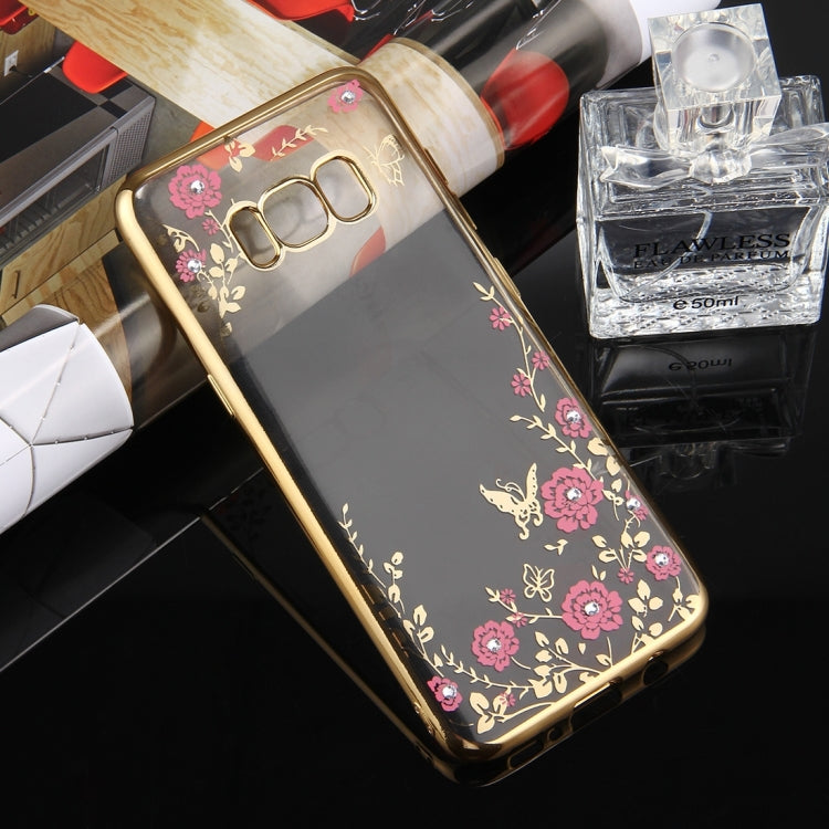 For Galaxy S8 + / G955 Flowers Pattern Diamond Encrusted Electroplating Soft TPU Protective Cover Case