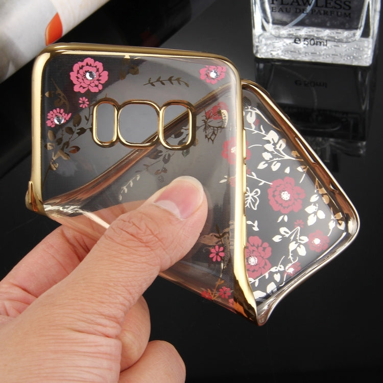 For Galaxy S8 + / G955 Flowers Pattern Diamond Encrusted Electroplating Soft TPU Protective Cover Case