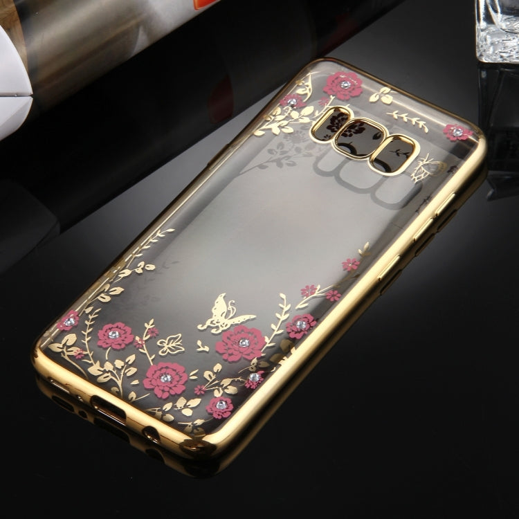For Galaxy S8 + / G955 Flowers Pattern Diamond Encrusted Electroplating Soft TPU Protective Cover Case