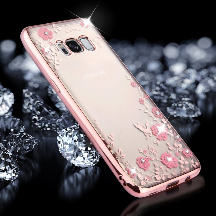 For Galaxy S8 + / G955 Flowers Pattern Diamond Encrusted Electroplating Soft TPU Protective Cover Case