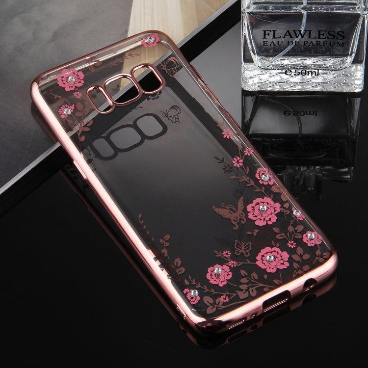 For Galaxy S8 + / G955 Flowers Pattern Diamond Encrusted Electroplating Soft TPU Protective Cover Case