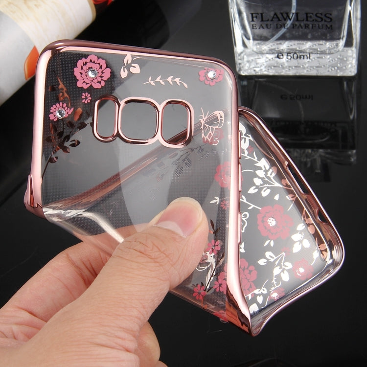 For Galaxy S8 + / G955 Flowers Pattern Diamond Encrusted Electroplating Soft TPU Protective Cover Case