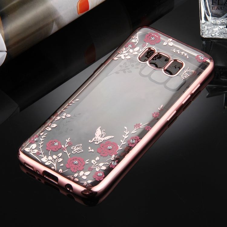 For Galaxy S8 + / G955 Flowers Pattern Diamond Encrusted Electroplating Soft TPU Protective Cover Case
