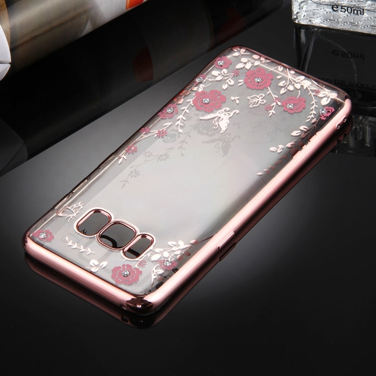 For Galaxy S8 + / G955 Flowers Pattern Diamond Encrusted Electroplating Soft TPU Protective Cover Case