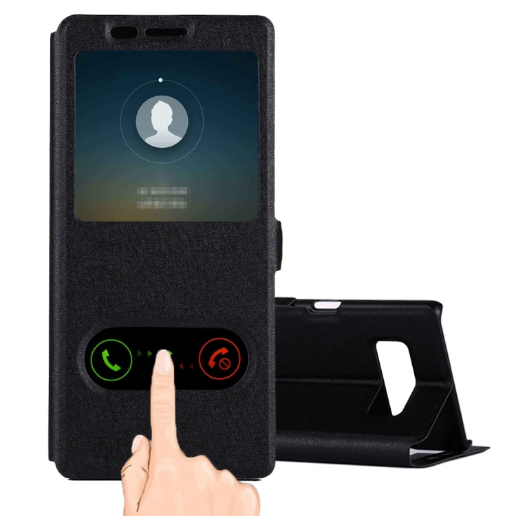 For Galaxy Note 8 Silk Texture Horizontal Flip Leather Case with Call Display ID & Sleep / Wake-up Function & Holder