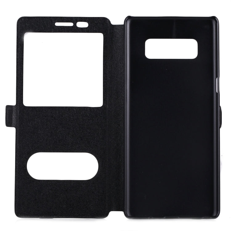 For Galaxy Note 8 Silk Texture Horizontal Flip Leather Case with Call Display ID & Sleep / Wake-up Function & Holder
