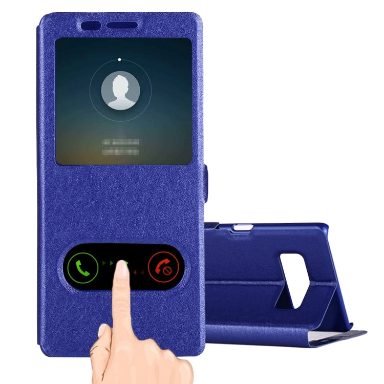 For Galaxy Note 8 Silk Texture Horizontal Flip Leather Case with Call Display ID & Sleep / Wake-up Function & Holder