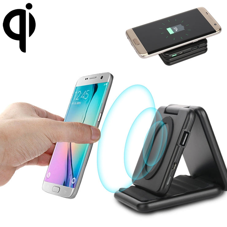A600 Output 5V 2A Qi Standard Stent Type Wireless Charger Portable Source, Used in Support QI Sandard Phones, For iPhone, Galaxy, Huawei, Xiaomi, LG, HTC and Other Smart Phones