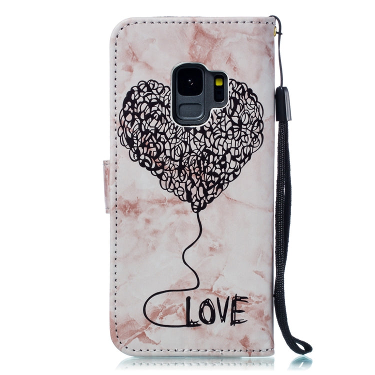 Heart + Marble Pattern Horizontal Flip Leather Case for Galaxy S9, with Holder & Card Slots & Wallet & Lanyard