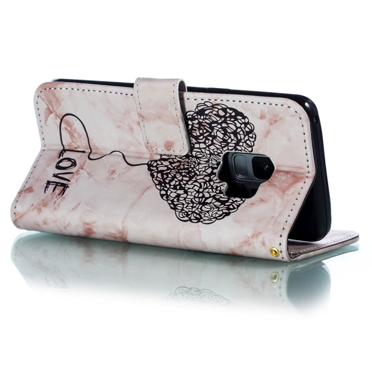 Heart + Marble Pattern Horizontal Flip Leather Case for Galaxy S9, with Holder & Card Slots & Wallet & Lanyard