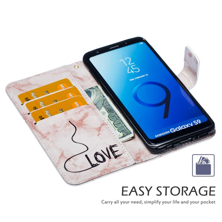 Heart + Marble Pattern Horizontal Flip Leather Case for Galaxy S9, with Holder & Card Slots & Wallet & Lanyard