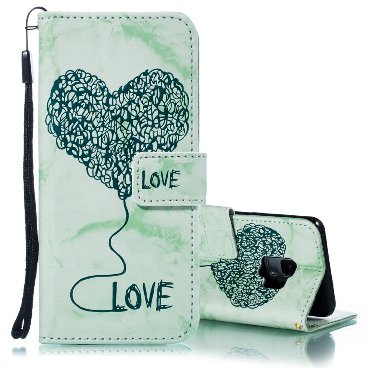 Heart + Marble Pattern Horizontal Flip Leather Case for Galaxy S9, with Holder & Card Slots & Wallet & Lanyard
