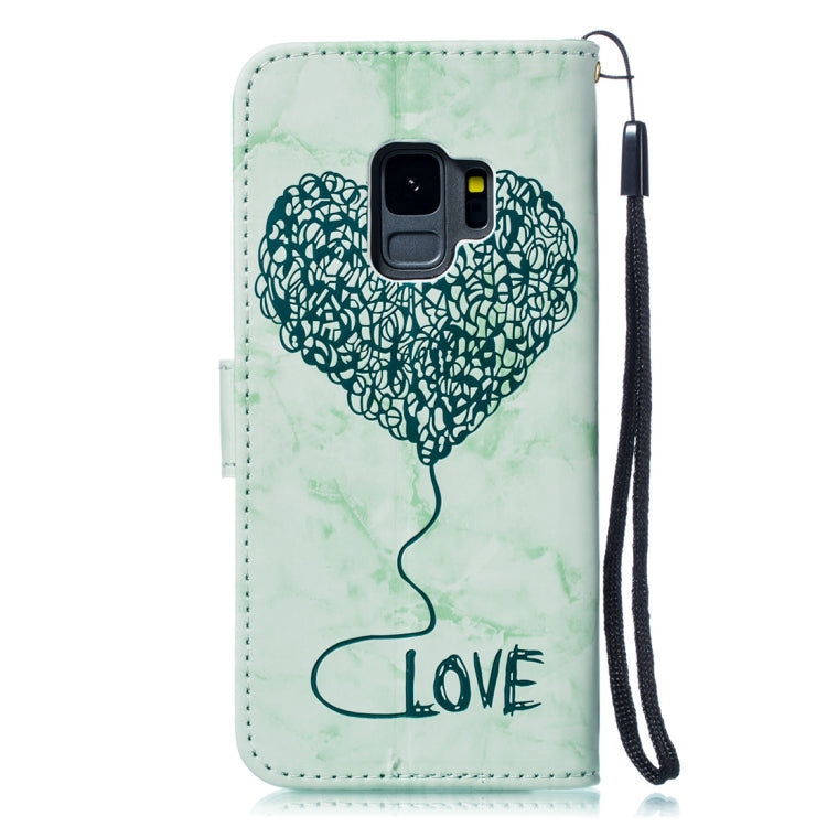 Heart + Marble Pattern Horizontal Flip Leather Case for Galaxy S9, with Holder & Card Slots & Wallet & Lanyard