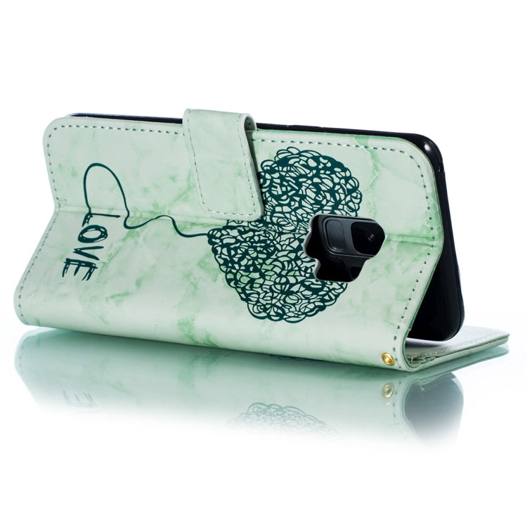 Heart + Marble Pattern Horizontal Flip Leather Case for Galaxy S9, with Holder & Card Slots & Wallet & Lanyard