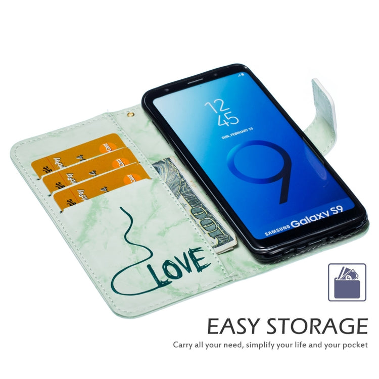 Heart + Marble Pattern Horizontal Flip Leather Case for Galaxy S9, with Holder & Card Slots & Wallet & Lanyard
