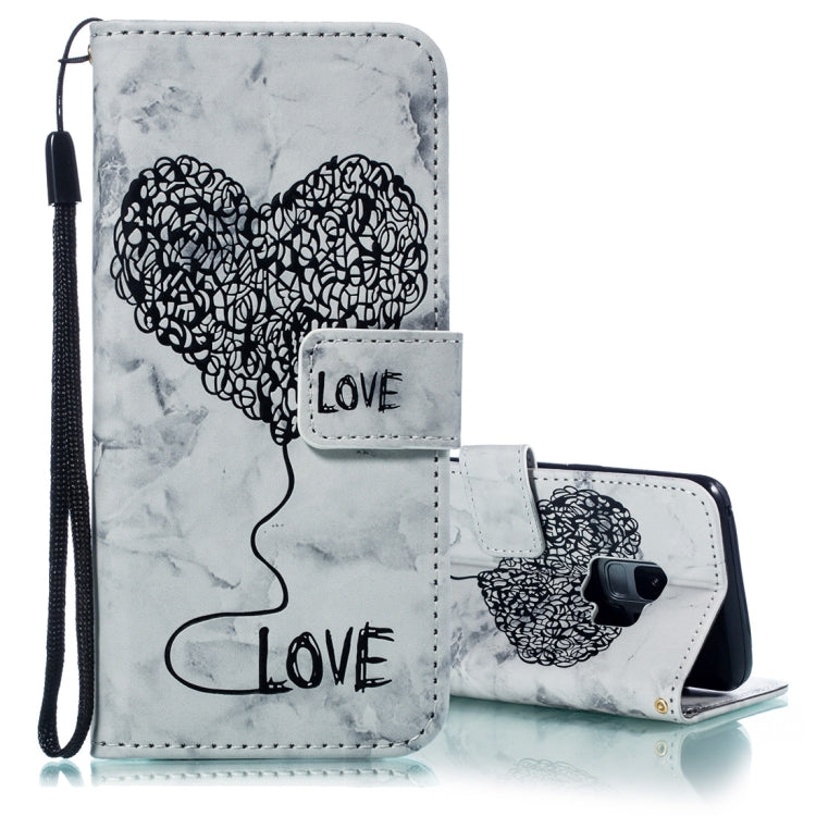 Heart + Marble Pattern Horizontal Flip Leather Case for Galaxy S9, with Holder & Card Slots & Wallet & Lanyard