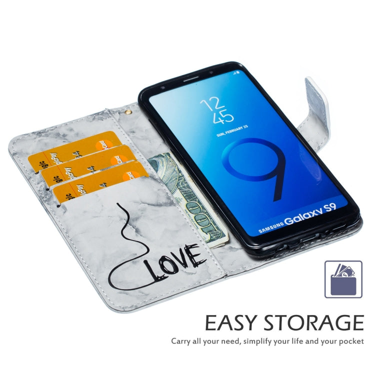Heart + Marble Pattern Horizontal Flip Leather Case for Galaxy S9, with Holder & Card Slots & Wallet & Lanyard