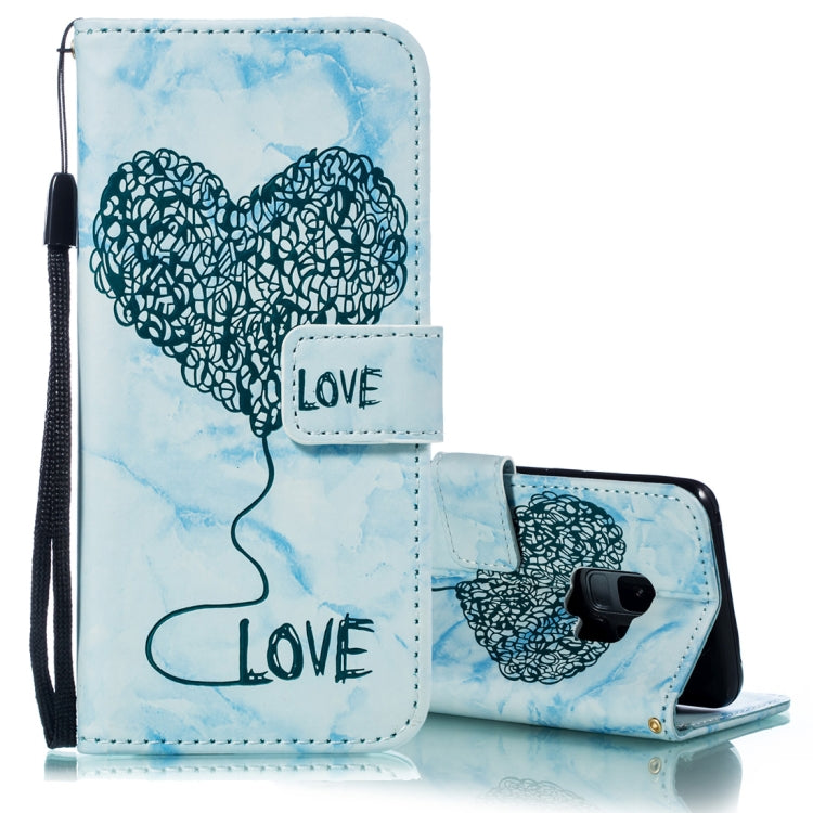 Heart + Marble Pattern Horizontal Flip Leather Case for Galaxy S9, with Holder & Card Slots & Wallet & Lanyard