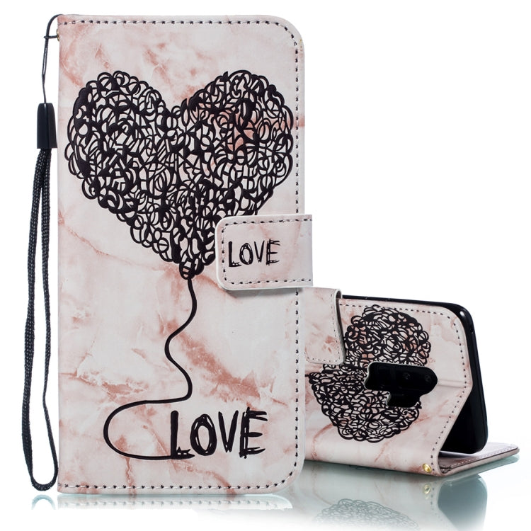 Heart + Marble Pattern Horizontal Flip Leather Case for Galaxy S9+, with Holder & Card Slots & Wallet & Lanyard