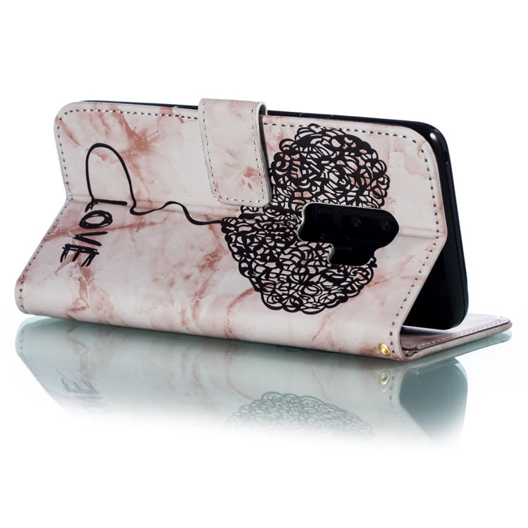 Heart + Marble Pattern Horizontal Flip Leather Case for Galaxy S9+, with Holder & Card Slots & Wallet & Lanyard