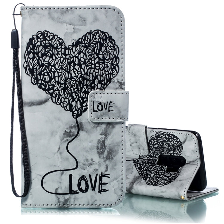 Heart + Marble Pattern Horizontal Flip Leather Case for Galaxy S9+, with Holder & Card Slots & Wallet & Lanyard