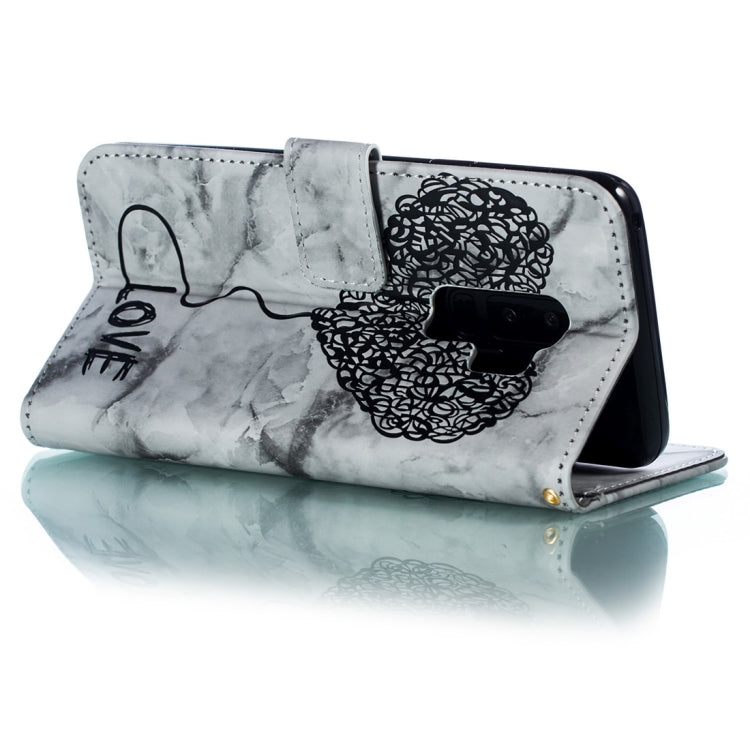 Heart + Marble Pattern Horizontal Flip Leather Case for Galaxy S9+, with Holder & Card Slots & Wallet & Lanyard