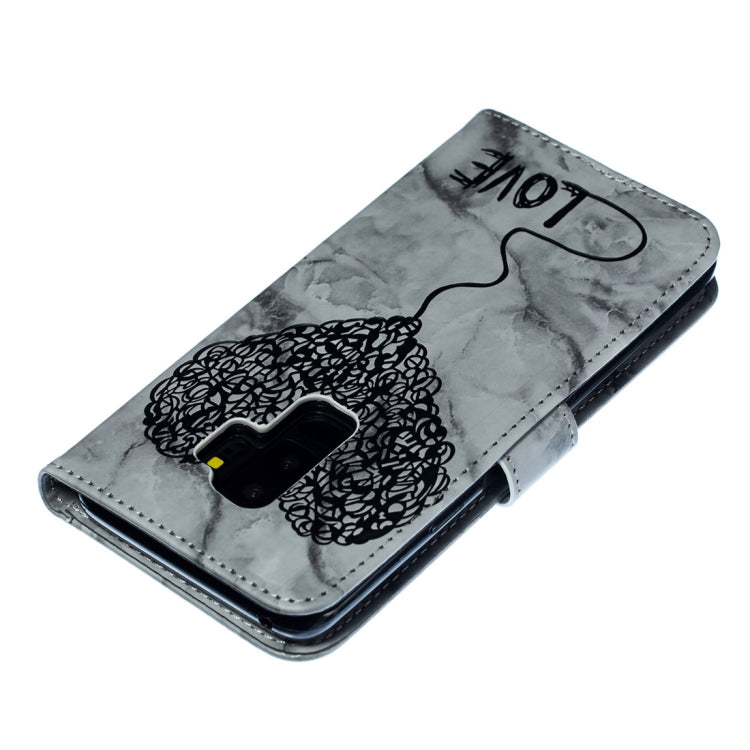 Heart + Marble Pattern Horizontal Flip Leather Case for Galaxy S9+, with Holder & Card Slots & Wallet & Lanyard