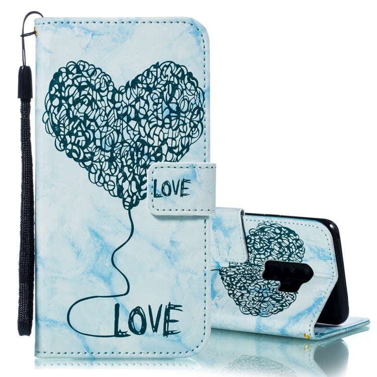 Heart + Marble Pattern Horizontal Flip Leather Case for Galaxy S9+, with Holder & Card Slots & Wallet & Lanyard