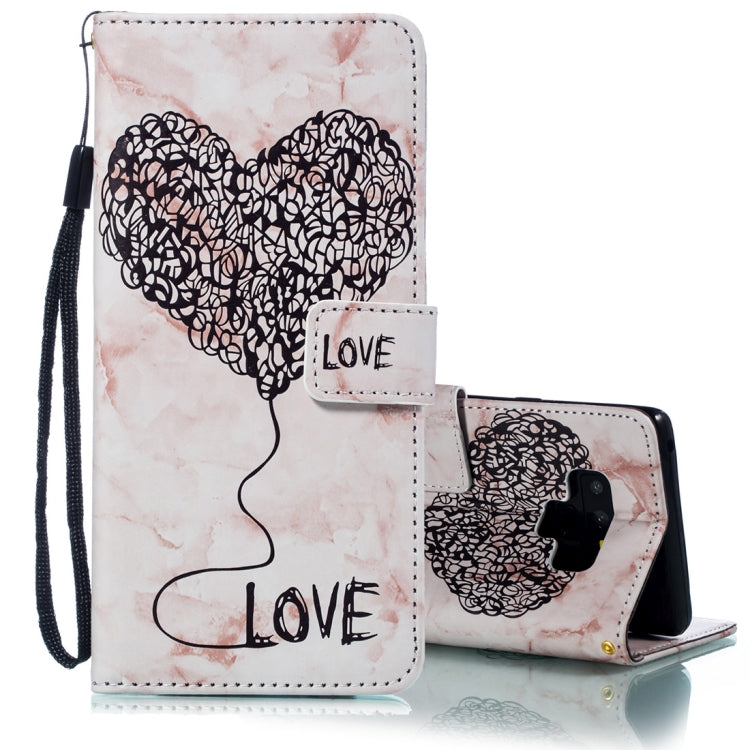 Heart + Marble Pattern Horizontal Flip Leather Case for Galaxy Note9, with Holder & Card Slots & Wallet & Lanyard